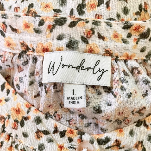 Women’s size large Wonderly orange and green floral button up blouse - Picture 6 of 7